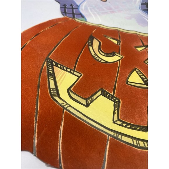 Vintage Halloween Decorations Cardstock Decor Ghost in Pumpkin Two Sided Velvet - Picture 2 of 9